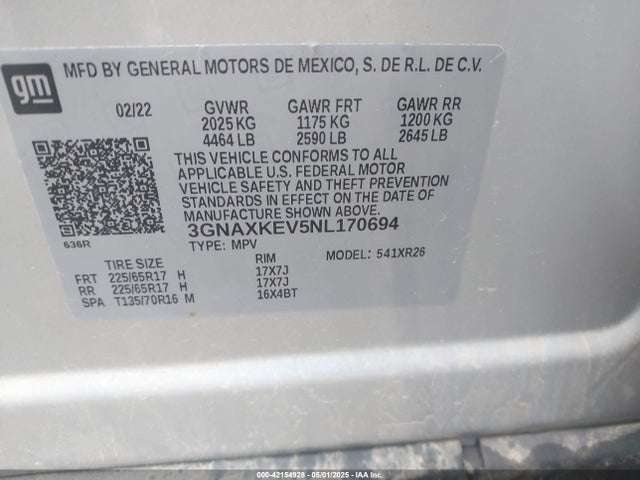 3GNAXKEV5NL170694 Chevrolet Equinox Fwd Lt