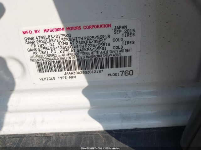 JA4AZ3A36GZ012187 Mitsubishi Outlander Es/se/sel