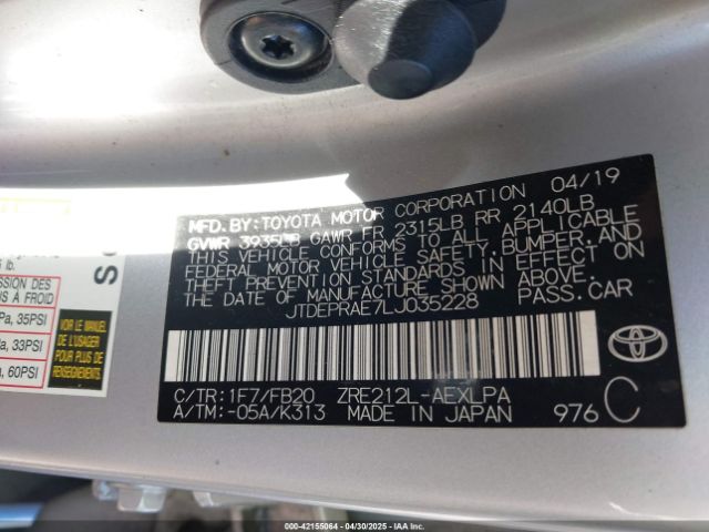 JTDEPRAE7LJ035228 Toyota COROLLA LE