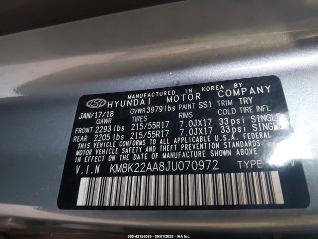 KM8K22AA8JU070972 Hyundai Kona Sel