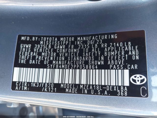 5YFB4MDE2PP058864 Toyota COROLLA LE