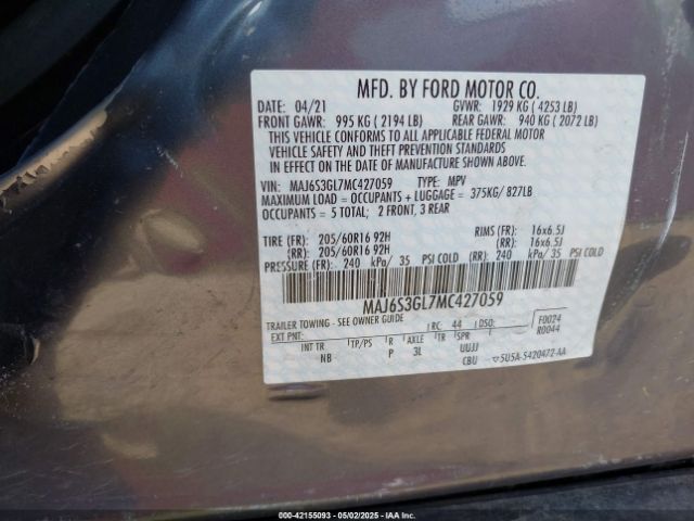 MAJ6S3GL7MC427059 Ford Ecosport Se