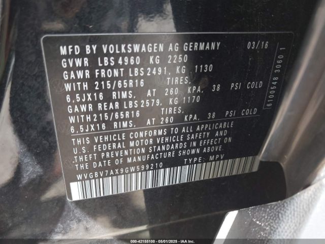 2016 VOLKSWAGEN TIGUAN WVGBV7AX9GW599210 Photo 8