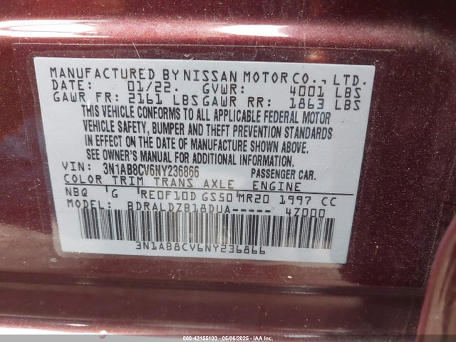 3N1AB8CV6NY236866 Nissan Sentra Sv Xtronic Cvt