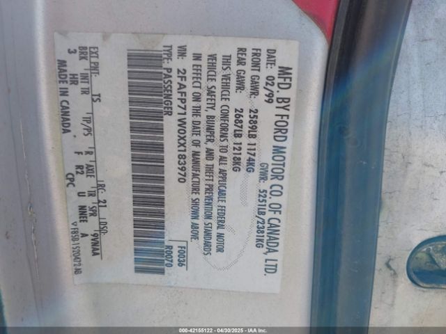1999 FORD CROWN VICTORIA 2FAFP71W0XX183970 Photo 8