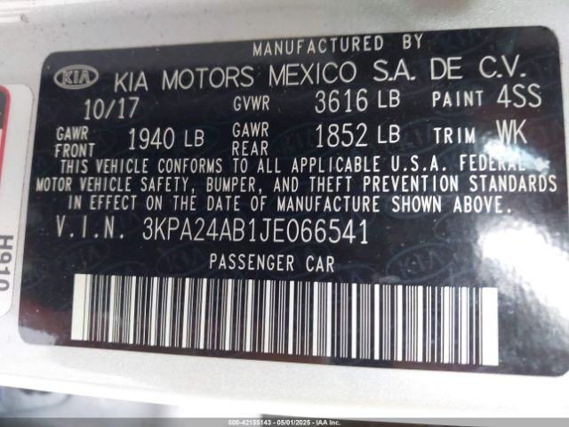3KPA24AB1JE066541 KIA RIO LX