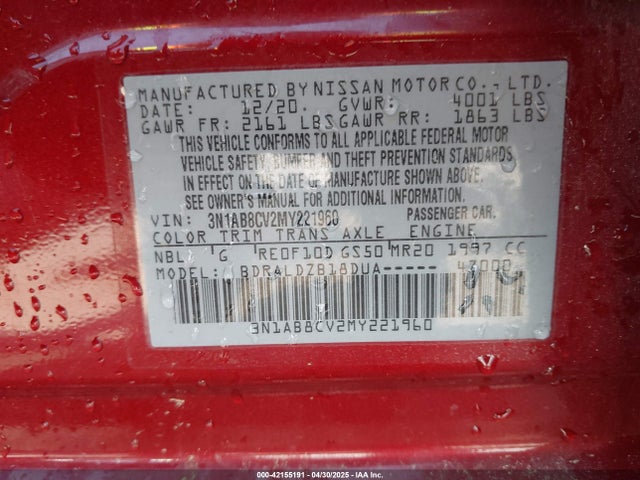 3N1AB8CV2MY221960 Nissan Sentra Sv Xtronic Cvt