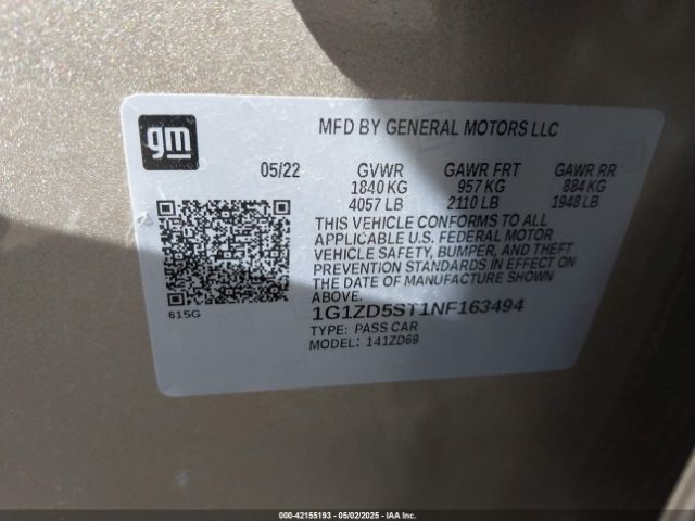 1G1ZD5ST1NF163494 Chevrolet Malibu Fwd Lt