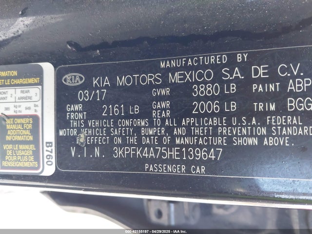 3KPFK4A75HE139647 KIA FORTE LX