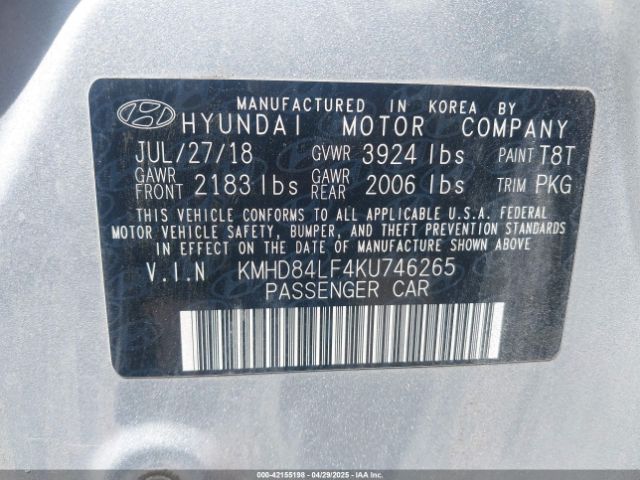2019 HYUNDAI ELANTRA KMHD84LF4KU746265 Photo 8