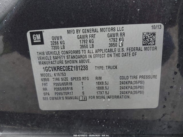 1GCVKREC0EZ181238 Chevrolet Silverado 1500 2lt