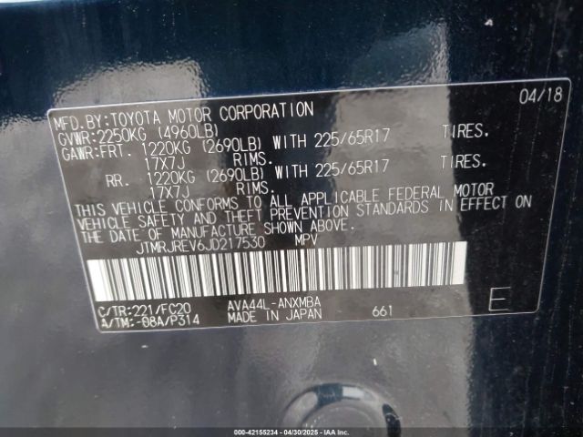 JTMRJREV6JD217530 Toyota Rav4 Hybrid Xle