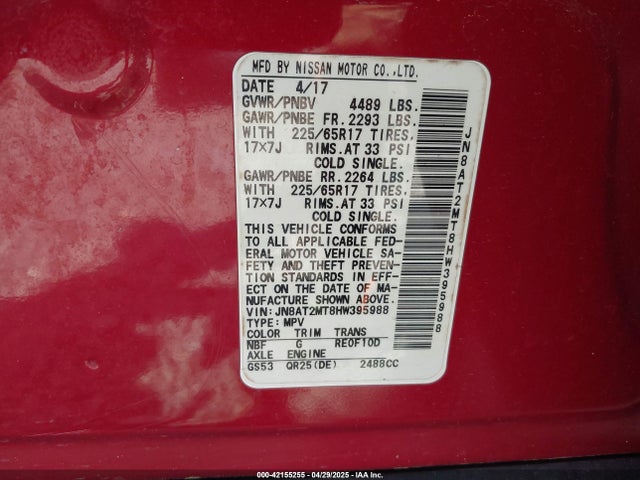 JN8AT2MT8HW395988 Nissan ROGUE S