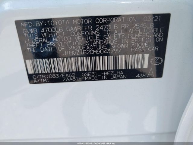 JTHGZ1B20M5043799 Lexus Is 350 F Sport