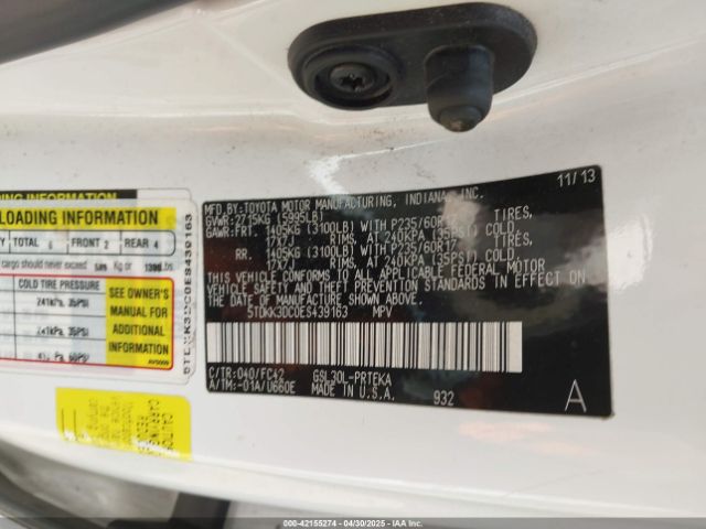 5TDKK3DC0ES439163 Toyota Sienna Le V6 8 Passenger