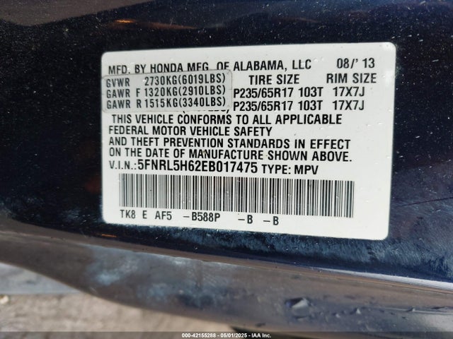 Honda Odyssey Ex-l 2014 5FNRL5H62EB017475 Image 9
