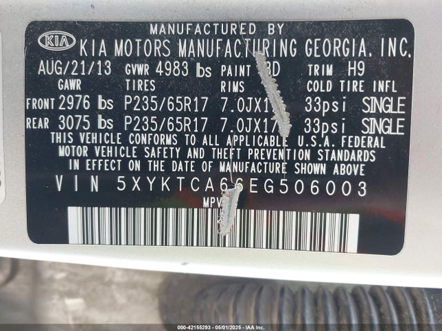 5XYKTCA66EG506003 KIA SORENTO LX