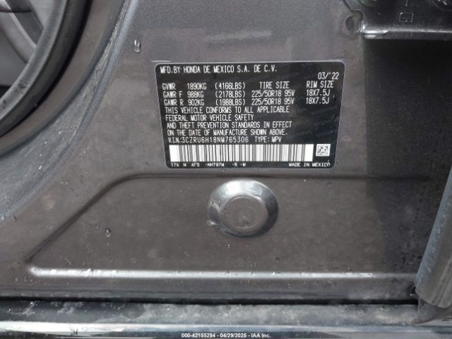 3CZRU6H18NM765306 Honda Hr-v Awd Sport