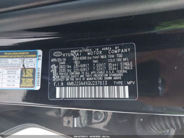 KM8J23A4XGU237613 Hyundai 2016