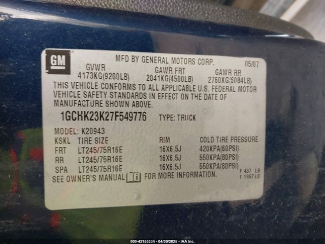 2007 CHEVROLET SILVERADO 2500HD 1GCHK23K27F549776 Photo 8