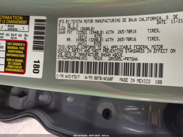 3TMCZ5AN2NM461831 Toyota Tacoma Trd Off Road