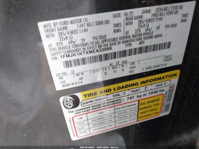2021 FORD EXPEDITION 1FMJK1KTXMEA33099 Photo 8