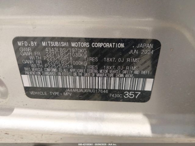 2024 MITSUBISHI OUTLANDER SPORT JA4ARUAU6RU017646 Photo 8