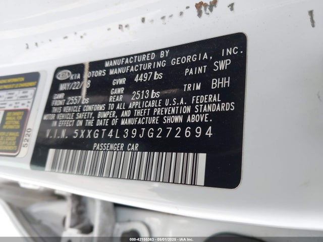 5XXGT4L39JG272694 KIA Optima Lx