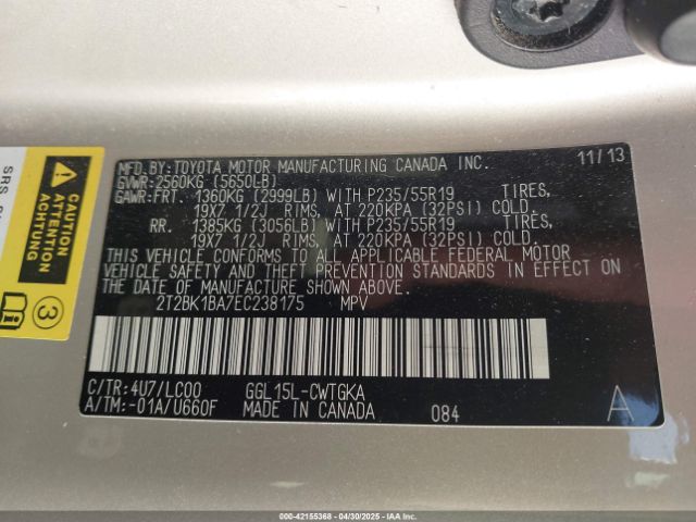 2T2BK1BA7EC238175 Lexus Rx 350 Base (a6)