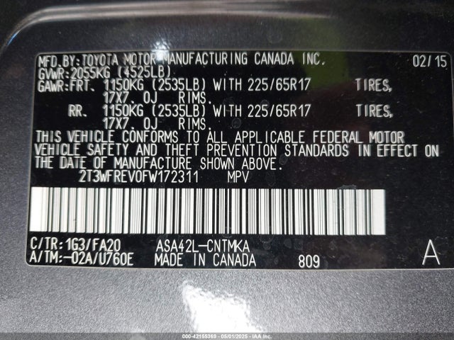 Toyota Rav4 Xle 2015 2T3WFREV0FW172311 Image 9