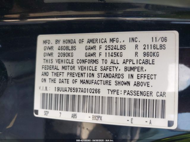 2007 ACURA TL 19UUA76597A010266 Photo 8