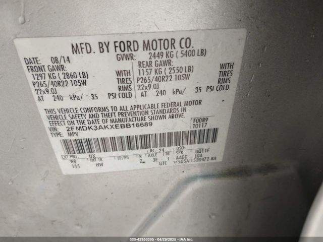 2FMDK3AKXEBB16689 Ford EDGE SPORT