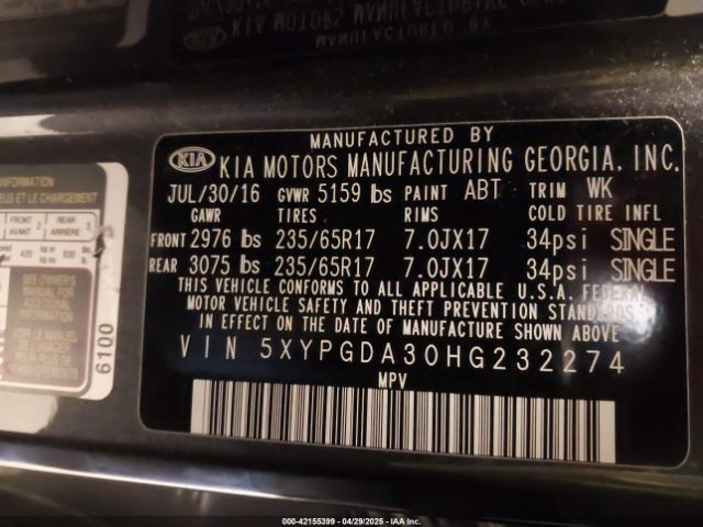 2017 KIA SORENTO 5XYPGDA30HG232274 Photo 8