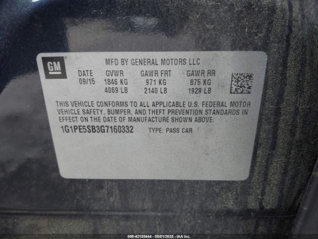 1G1PE5SB3G7160332 Chevrolet Cruze Limited 1lt Auto
