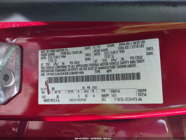 1FMCU0GX5EUB58169 Ford ESCAPE SE