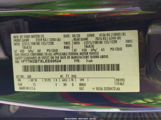 1FT7W2BTXLEE69524 Ford F-250 Xl