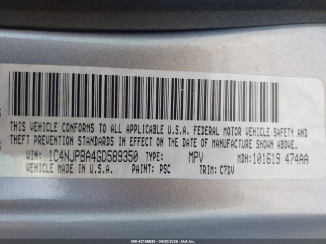 1C4NJPBA4GD589350 Jeep Patriot Sport