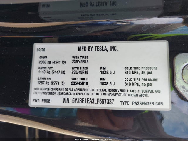 2020 TESLA MODEL 3 5YJ3E1EA3LF657337 Photo 8