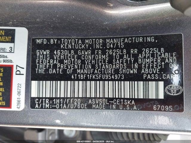 Toyota CAMRY SE 2015 4T1BF1FK5FU954973 Image 9