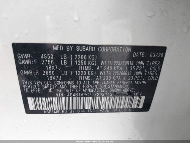 4S4BTAPC7L3209143 Subaru Outback Touring