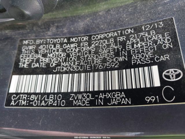 JTDKN3DU1E1767592 Toyota Prius Four