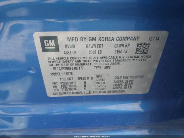 KL7CJPSB8FB107177 Chevrolet Trax 1ls