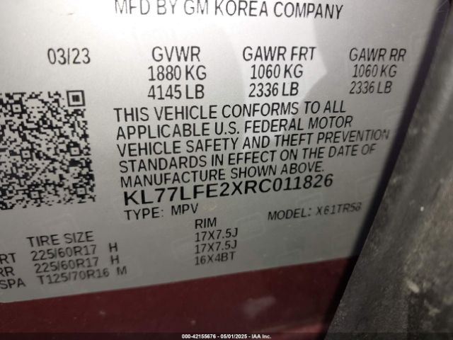 KL77LFE2XRC011826 Chevrolet Trax Fwd Sp