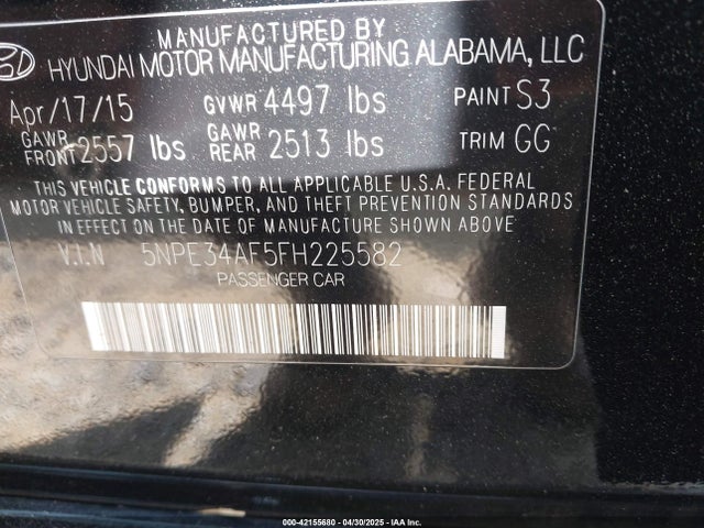 5NPE34AF5FH225582 Hyundai Sonata Sport