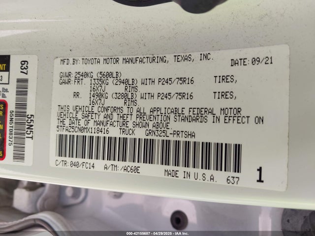 Toyota 2gr-fks 2021 5TFAZ5CN0MX118416 Image 9