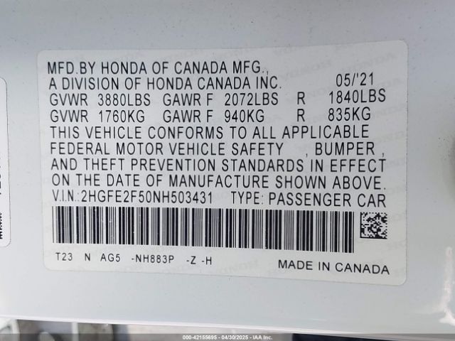 2022 HONDA CIVIC 2HGFE2F50NH503431 Photo 8
