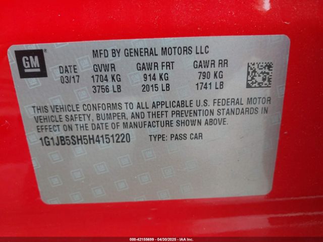 1G1JB5SH5H4151220 Chevrolet Sonic Ls Auto