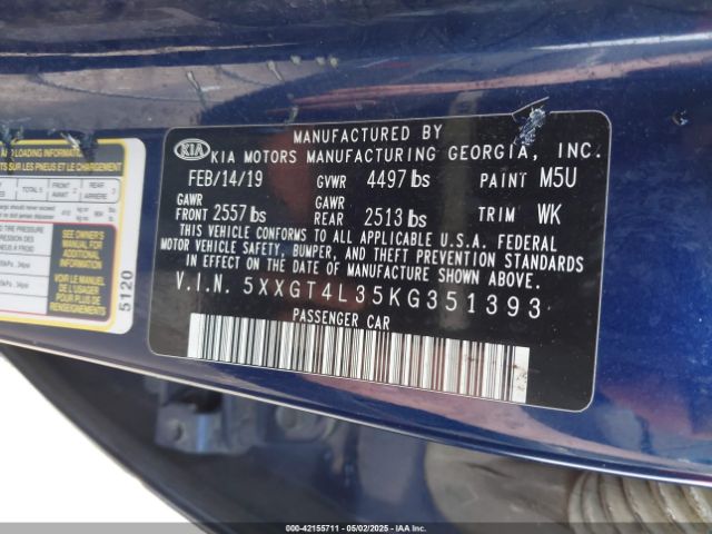 5XXGT4L35KG351393 KIA Optima Lx