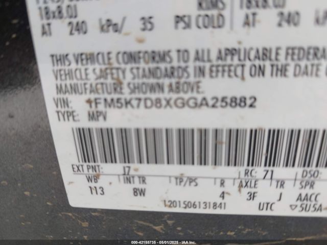 1FM5K7D8XGGA25882 Ford EXPLORER XLT