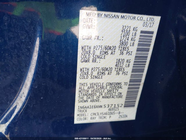 1N6AA1E6XHN537152 Nissan Titan Platinum Reserve